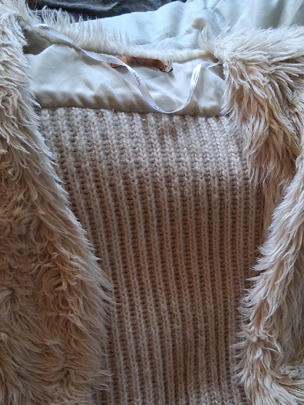 Belldini Cream Faux-Fur Trim Knit Cardigan
